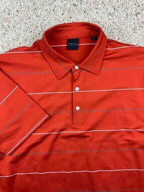 Dunning Golf Mens Polo XL Orange Gray White Striped Stretch Golfing Shirt